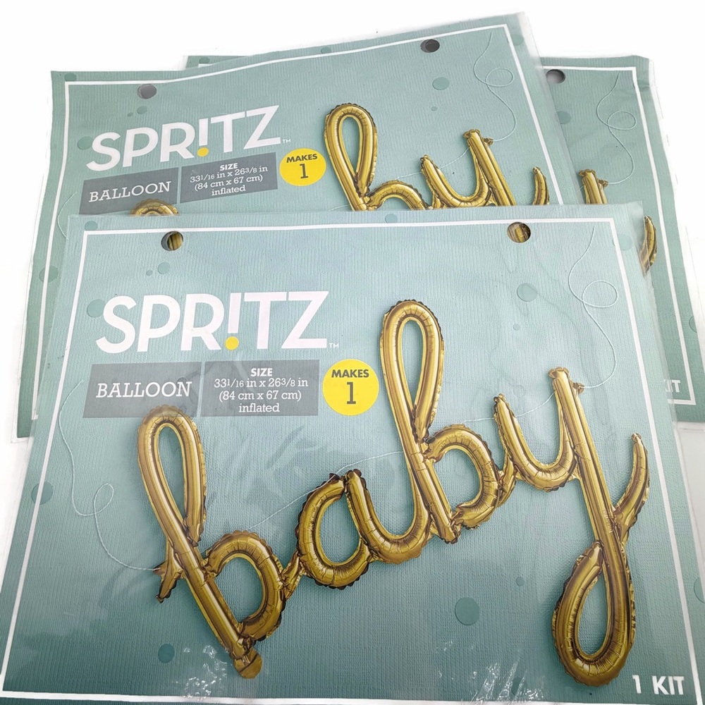 Set of 3 Spritz Gold Script 'baby' Balloons